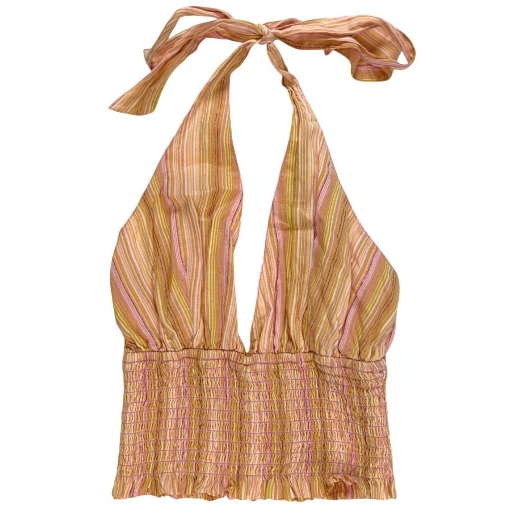 BDG Urban Outfitters Halter Top NWT Size M Pink Orange Striped Smocked Y2K Crop